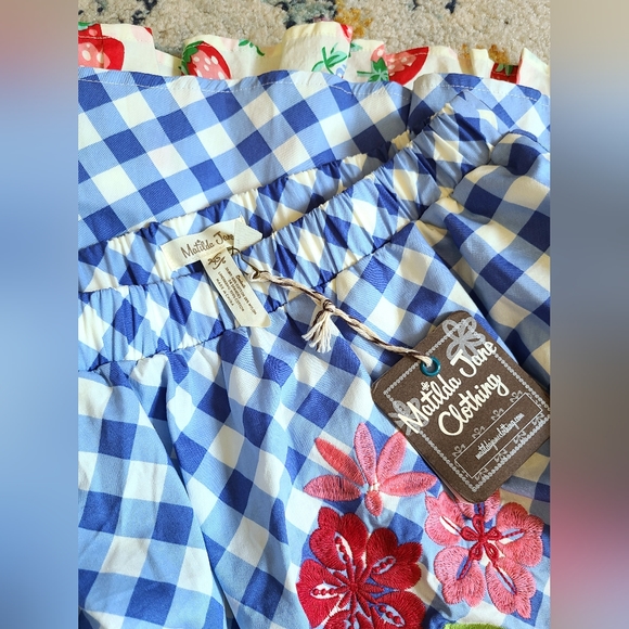Blue gingham A-line skirt with strawberry lining by Matilda Jane, size XS - Picture 5 of 5